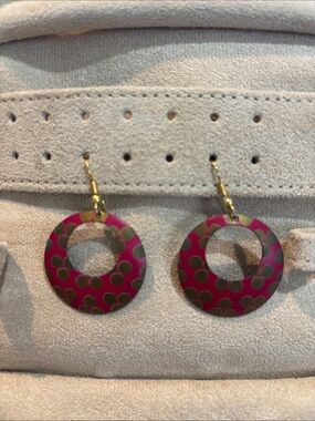 Women’s Pink Polka Dot Hoop Drop Earrings